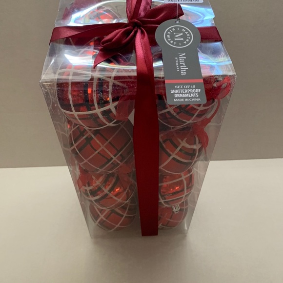 Martha Stewart Christmas Ornaments Plaid Tartan Shatterproof Ornaments Set of 16